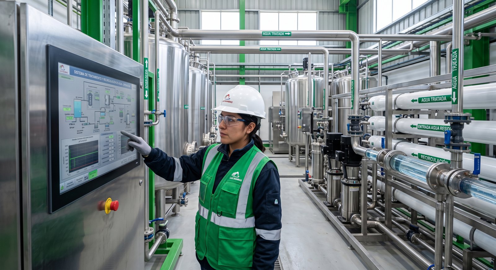 Planta de tratamiento y recirculación de agua en operación minera moderna